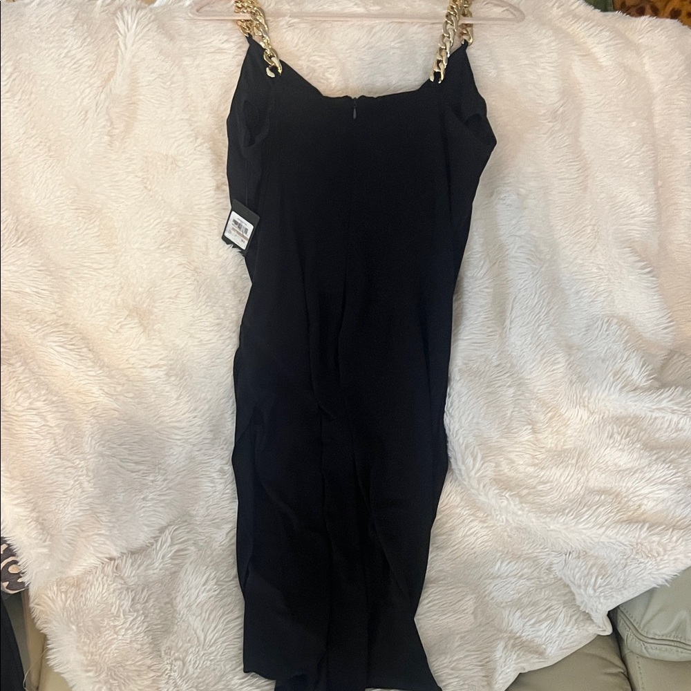 Guess Black Mini Dress with Gold Chain Straps - Picture 2 of 2